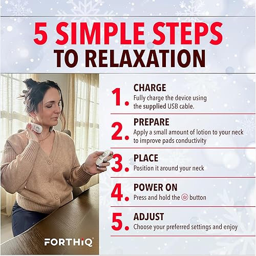 Miniatura 7 de FORTHiQ Máquina TENS de cuello con calor, masajeador eléctrico de cuello para aliviar el dolor, masaje de tejido profundo de 15 niveles, portátil y