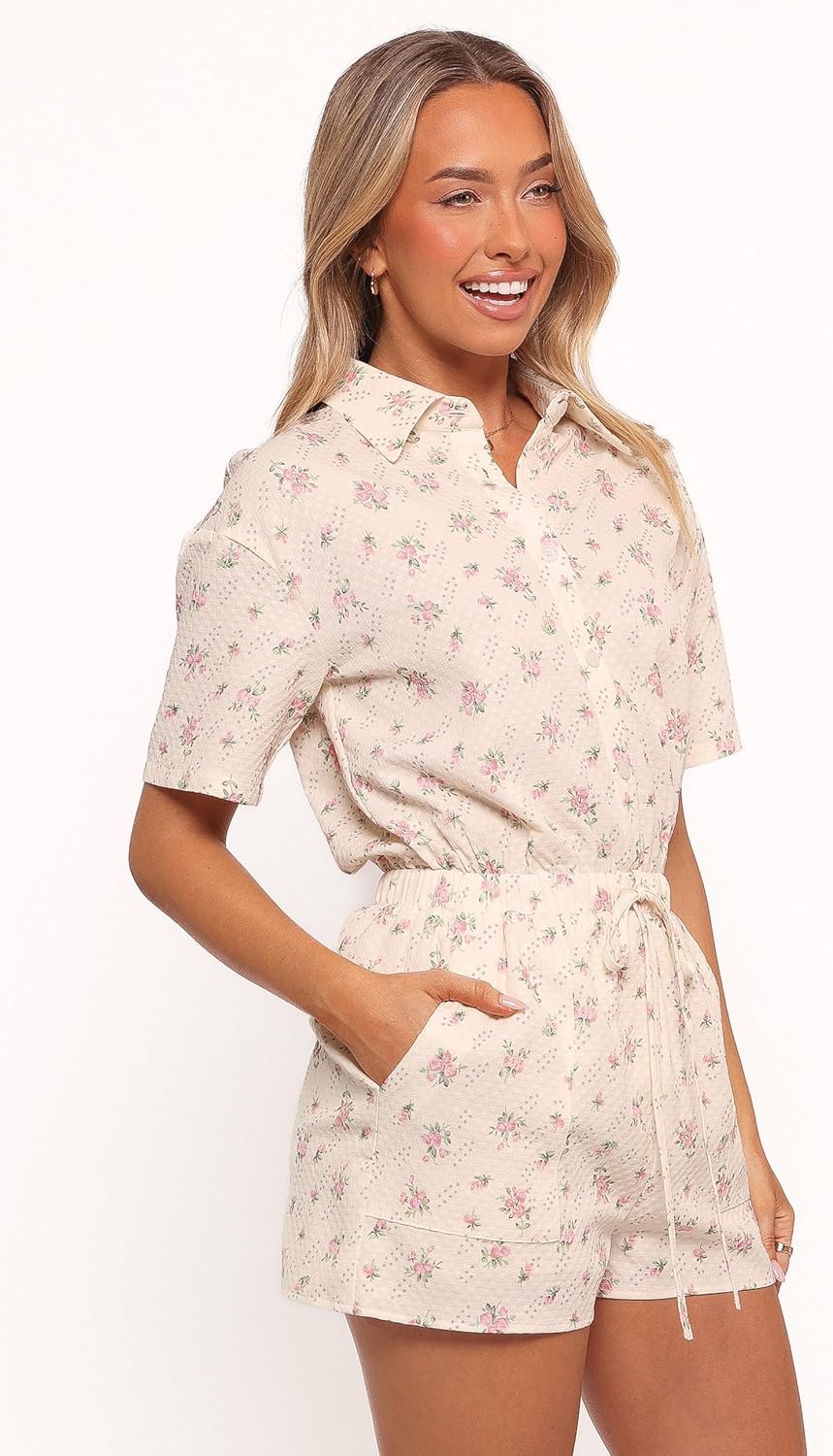 Petal & Pup Women's Calypso-romper-cream-pink-floral
