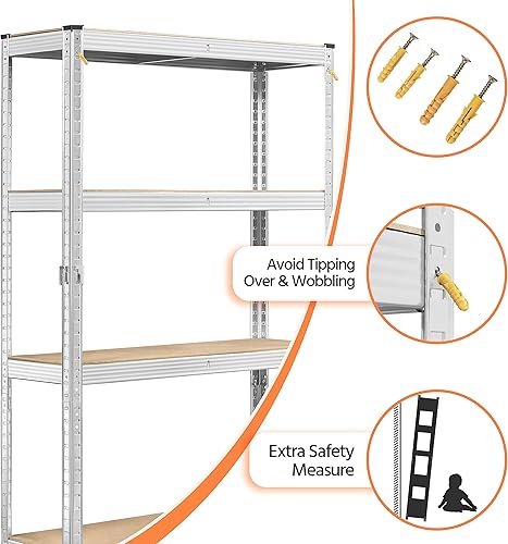 Miniatura 6 de Topeakmart Estantería metálica ajustable de 5 niveles para garaje, estantes de almacenamiento para el hogar, garaje, cocina, color plateado, 35.5 x