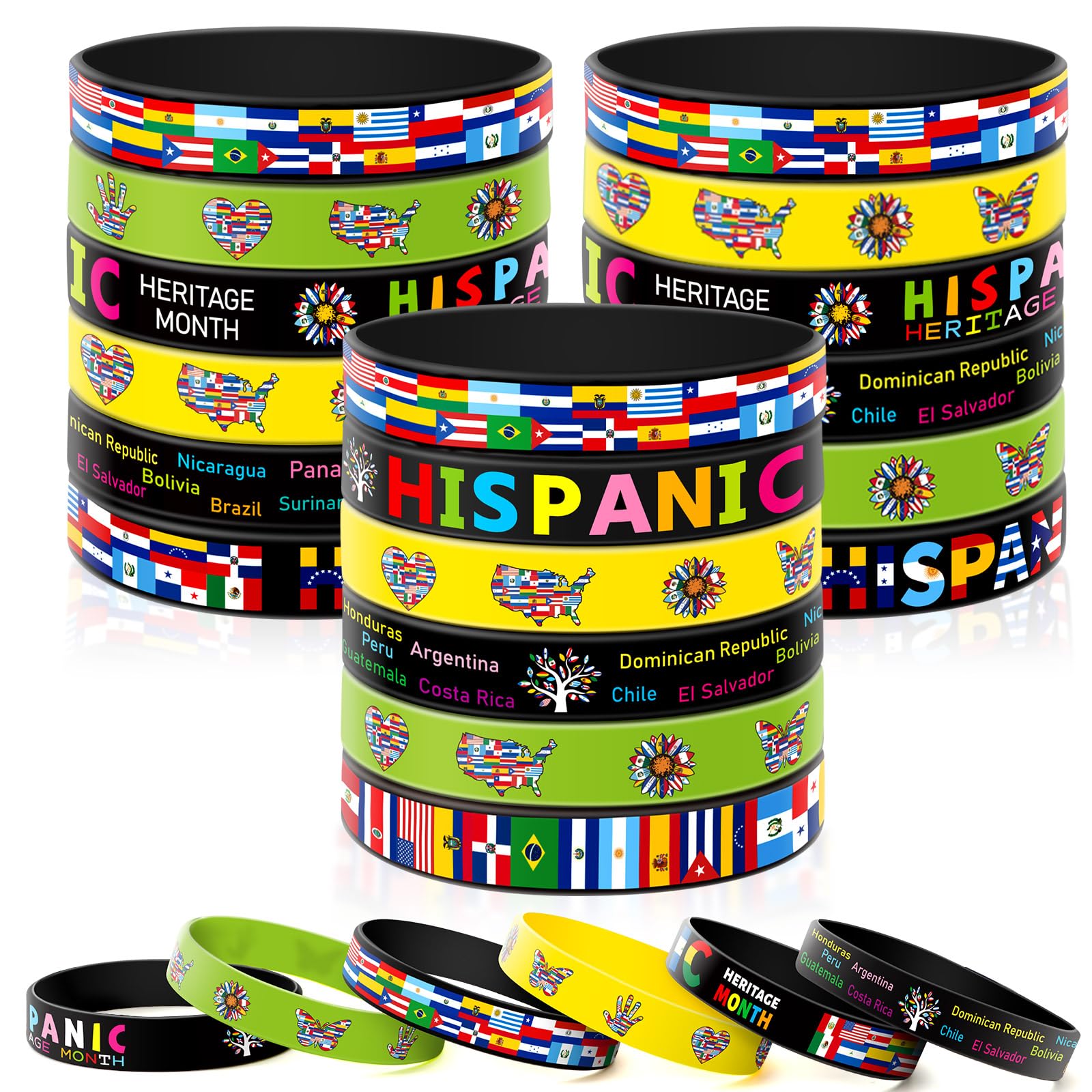 JUNEBRUSHS 42pcs Hispanic Heritage Month Silicone Wristband Bulk