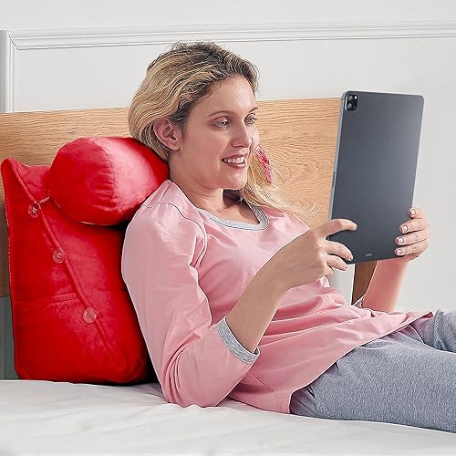 Miniatura 2 de Cheer Collection Almohada de cuña de lectura para sofá y cama con almohada ajustable para el cuello, lavable a máquina, rosa intenso