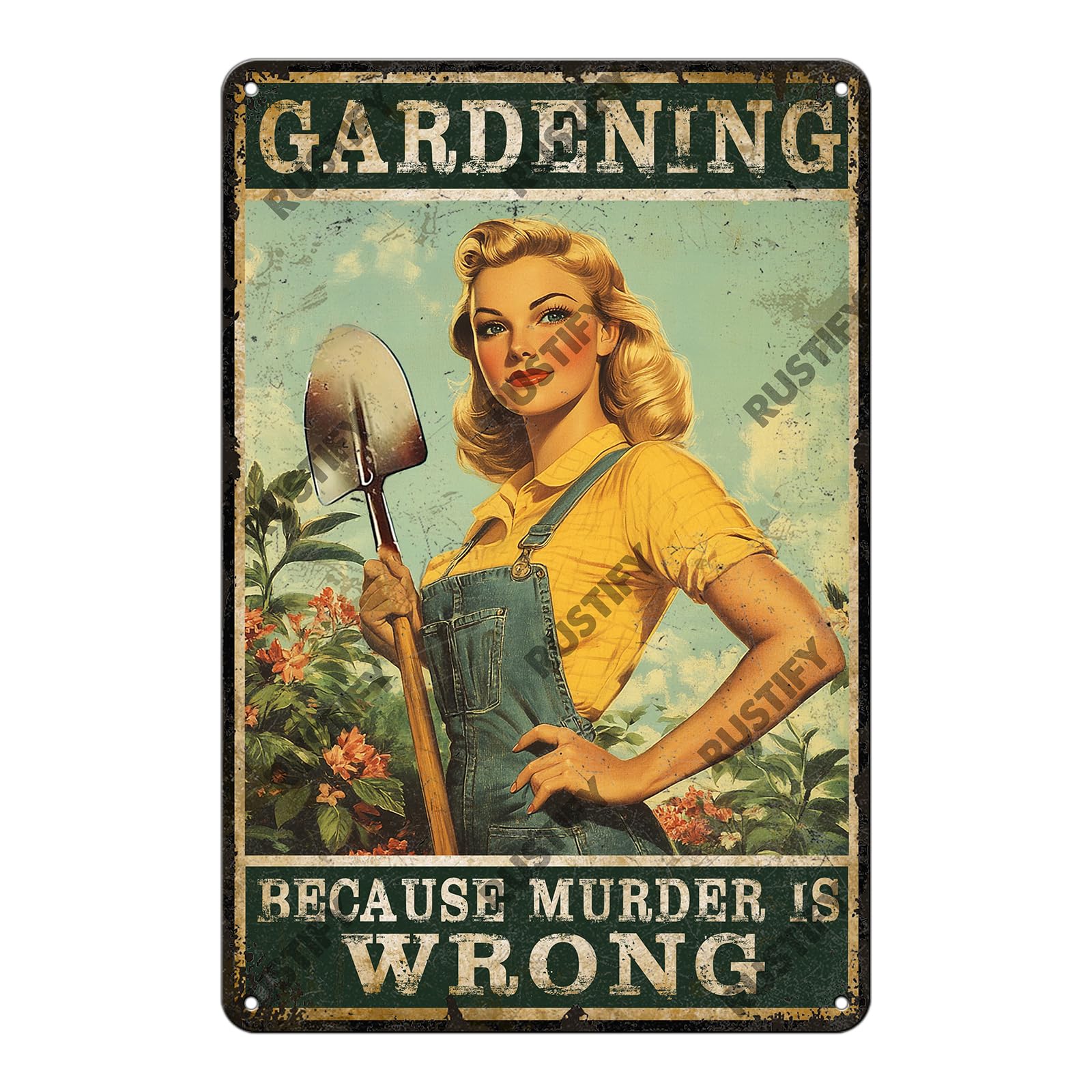 Anceky Gardening Because Murder Is Wrong Tin Sign Vintage Metal Sign Wall Decor for Outdoor Entryway Home Garage Backyard 12×8 Inch