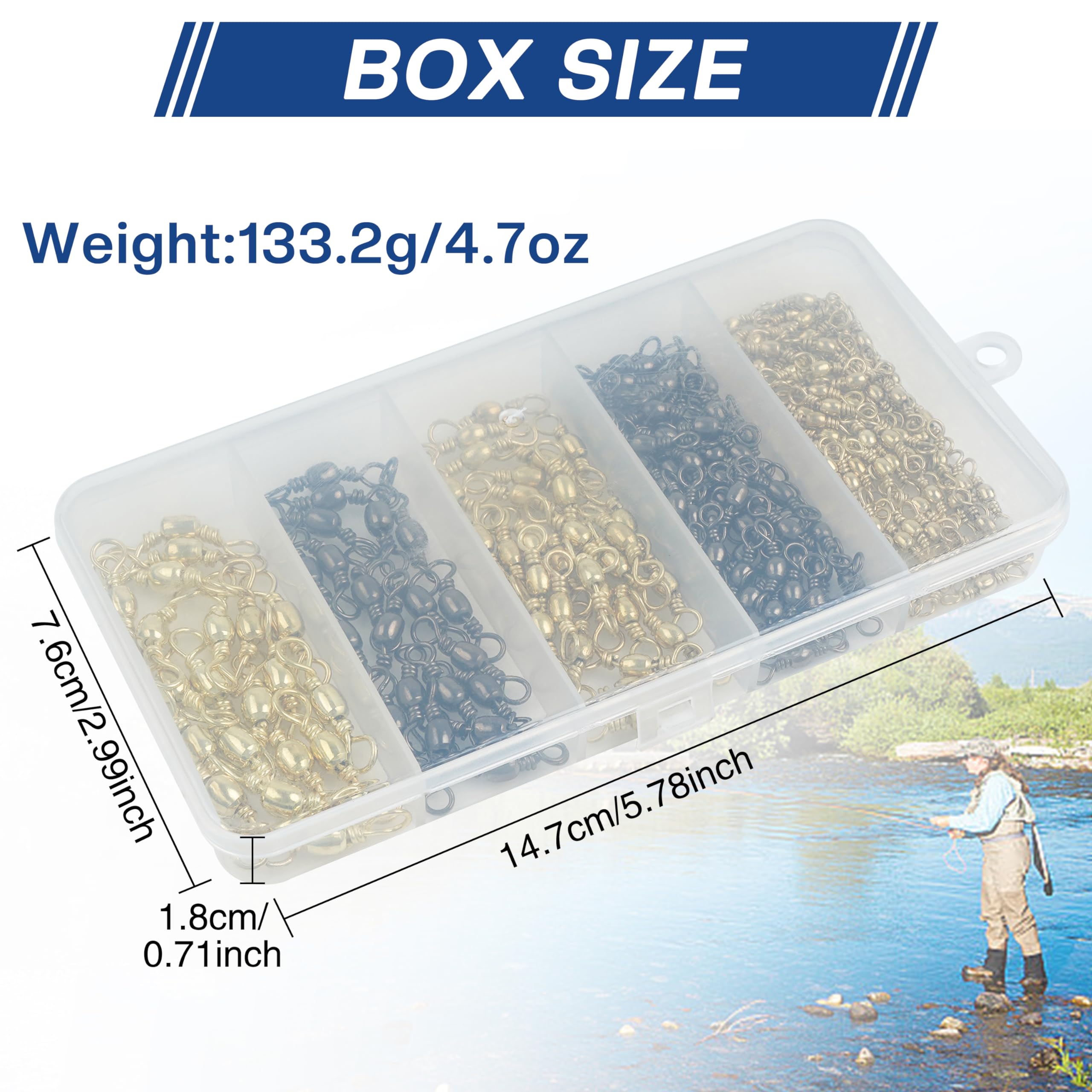 AGOOL - Cañón giratorio de pesca (200 piezas/caja de cobre con anillo sólido de pesca, accesorios de gancho de pesca a línea conector negro y dorado, tamaño 2 4 6 8 10