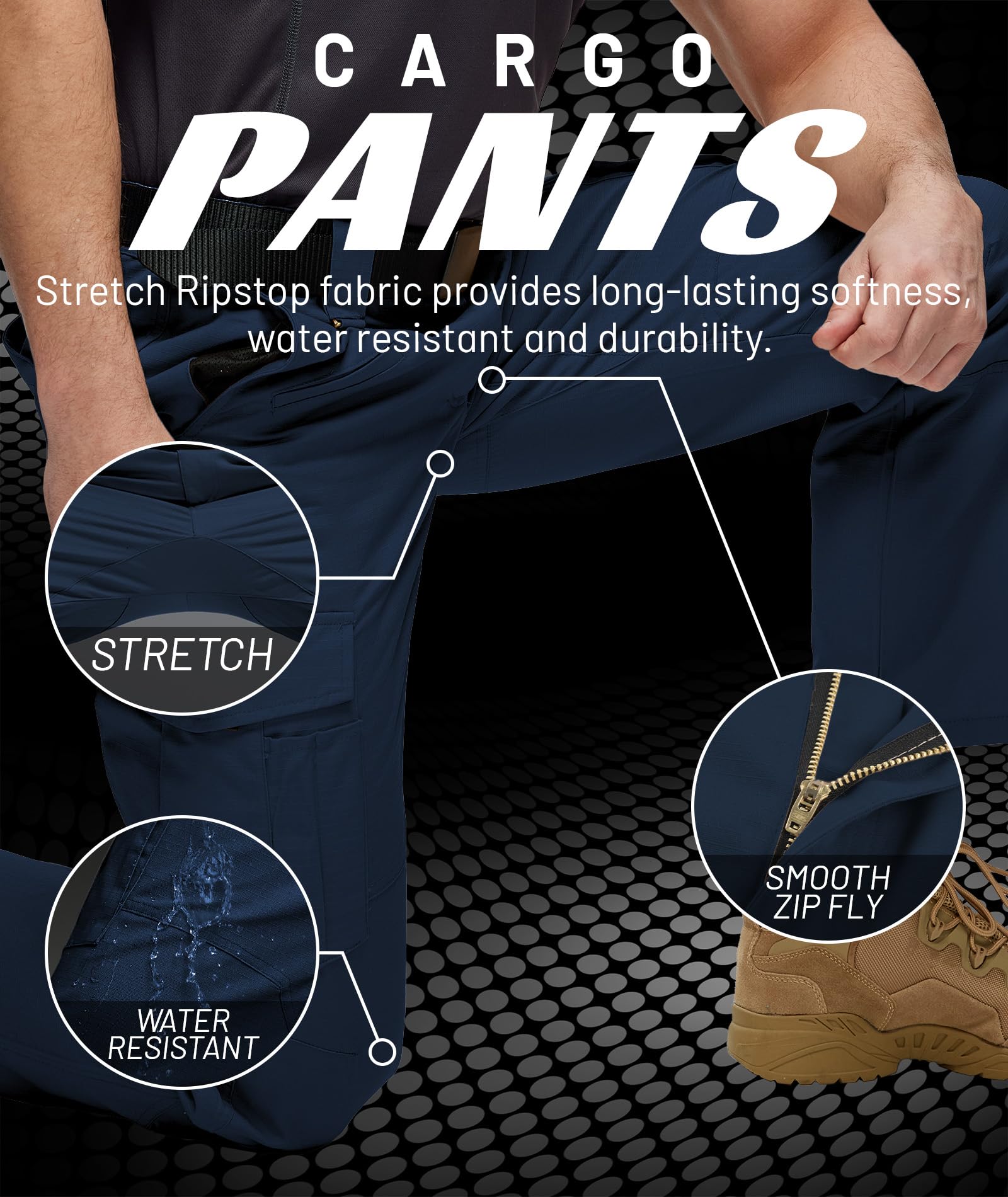 ZITY Pantalon de Travail Robuste pour Homme - Pantalon Cargo Extensible - Pantalon Tactique de sécurité avec Plusieurs Poches - Taille Semi-élastique