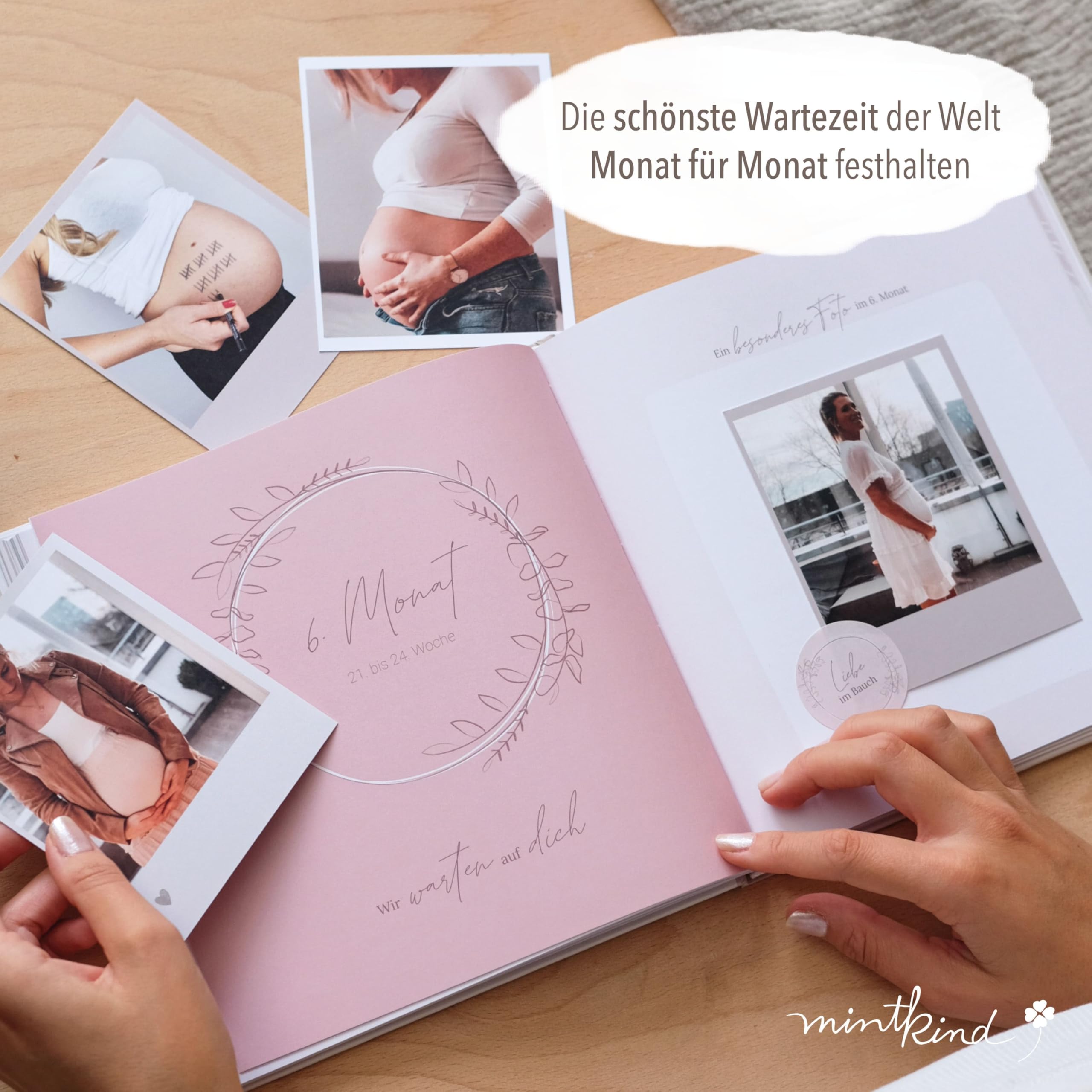 mintkind® Schwangerschaftstagebuch Leinen „Meine Schwangerschaft“ + Sticker Set I Hardcover Tagebuch zum Eintragen I Geschenk für Schwangere und werdende Mütter | Schwangerschaft Fotoalbum Baby Album