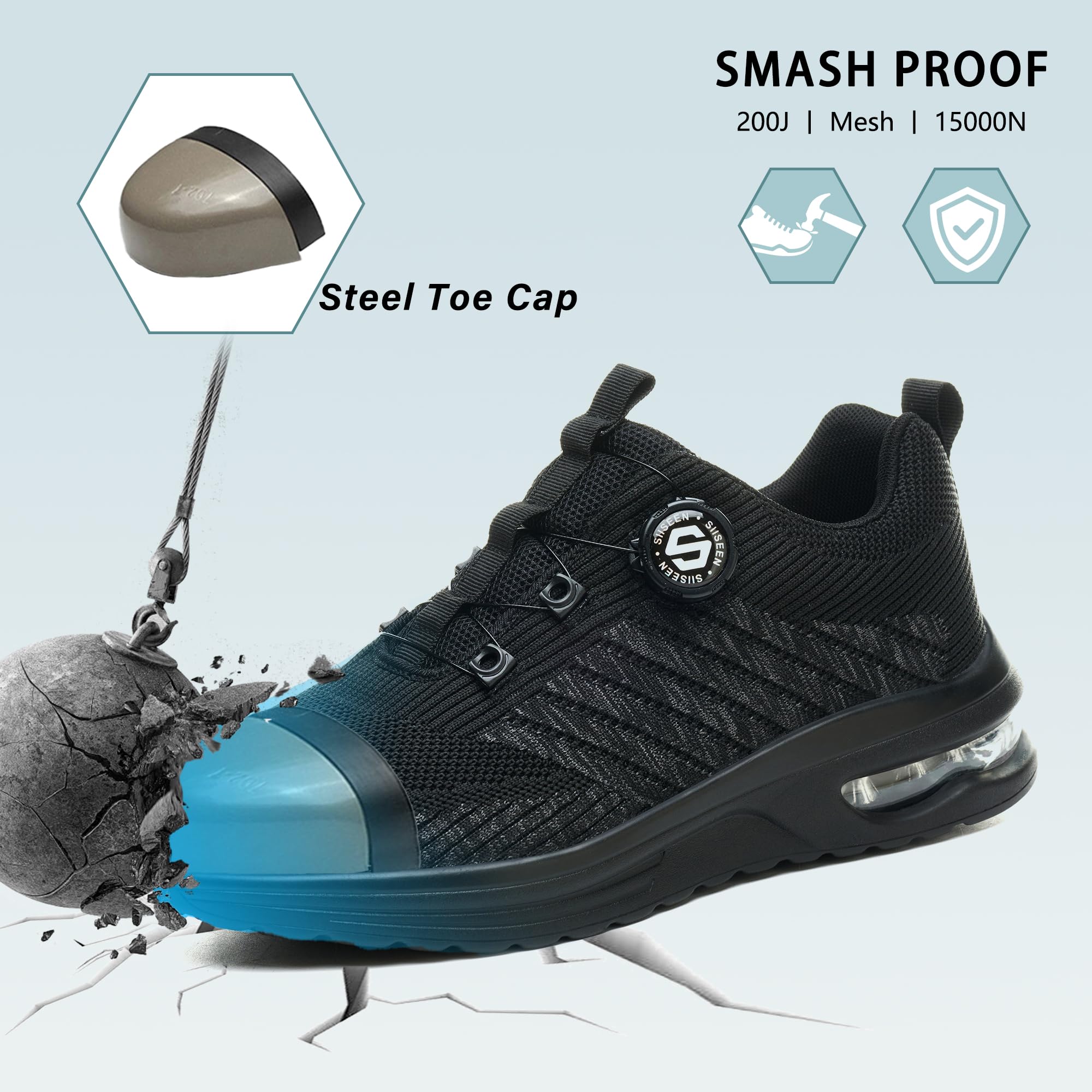 Zapatos de Seguridad Punta de Acero Transpirable Antideslizante para Hombre Mujer