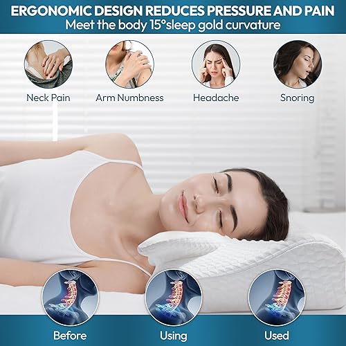 Miniatura 3 de Almohada cervical cervical para dormir  Almohada cervical de espuma viscoelástica para aliviar el dolor de cuello  Almohada ergonómica para dormir