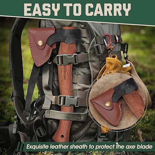 Miniatura 6 de Freelander Hacha de 13.5 pulgadas, hachas de campamento y hacha de corte con mango de nogal, hacha de acero al carbono forjado a mano con funda para