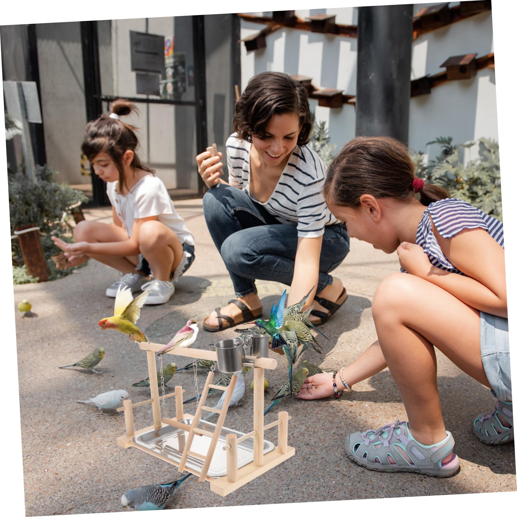 VANZACK 1set Piattaforma Da Gioco Per Uccelli Legno Naturale Stazione Di Allenamento Per Pappagalli e Cockatiel Con Accessori Divertenti e Stimolanti Per Gioco e Esercizio