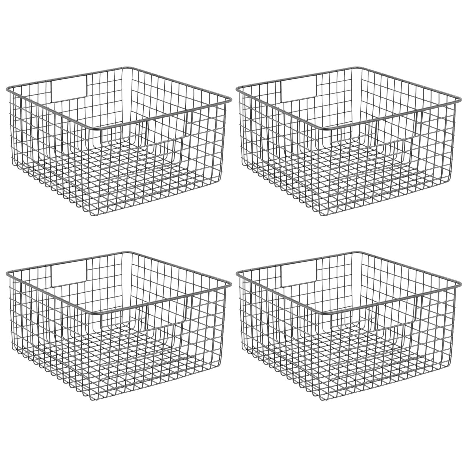 mDesign 4er-Set Allzweckkorb aus Metalldraht – flexibler Aufbewahrungskorb für die Küche, Vorratskammer etc. – kompakter und universeller Drahtkorb mit Griffen – grau