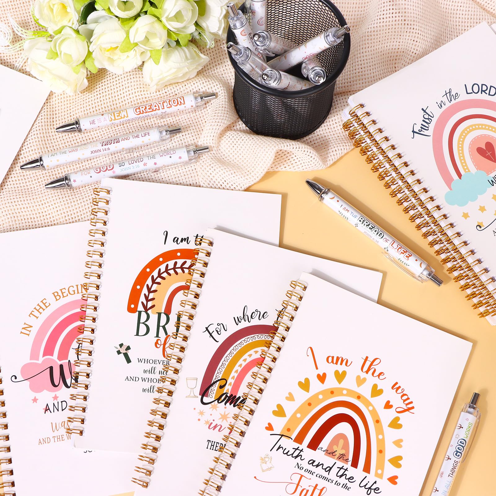 Kklolai 12 Sets Christian Gifts for Women Bible Verse Notebooks and Ballpoint Pens Rainbow Bible journals Scripture Pens Inspirational Religious Gifts for Church Sunday School Prizes Study Supplies - Image 3