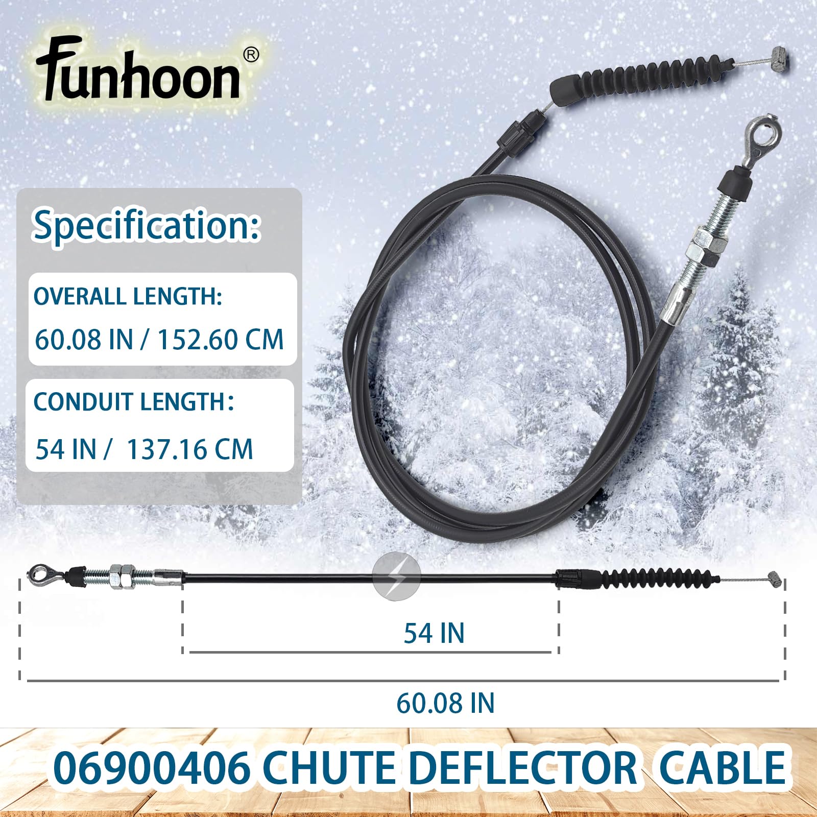 Funhoon 06900406 Câble de commande de déflecteur de goulotte pour souffleuse à neige Ariens Deluxe et Pro remplace 06900018