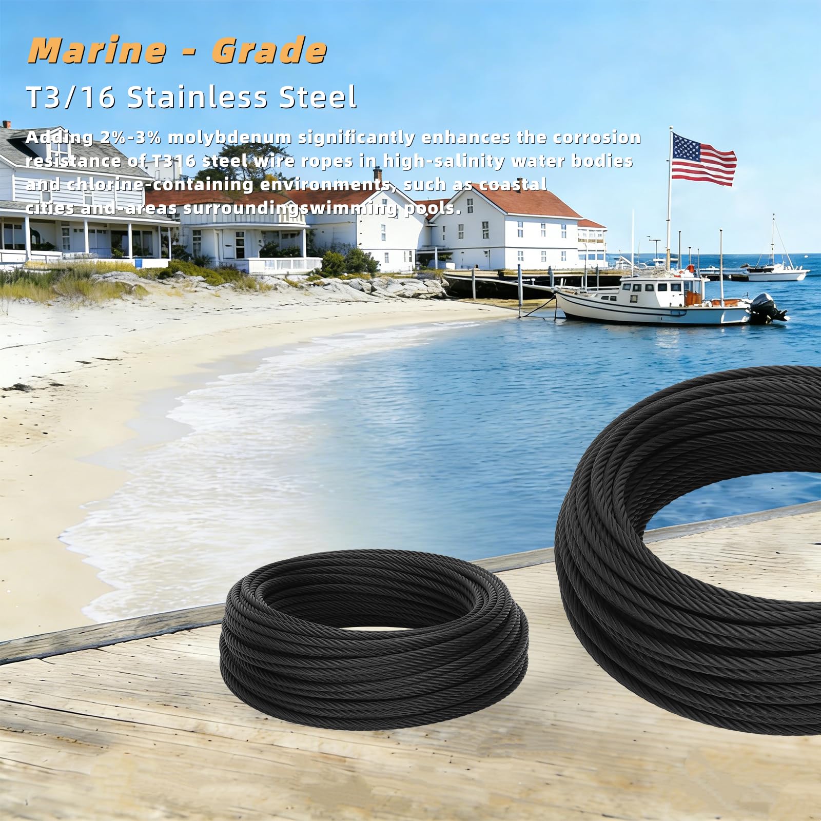 Cable de acero inoxidable 3/16 negro grueso, cuerda de alambre de 100 pies