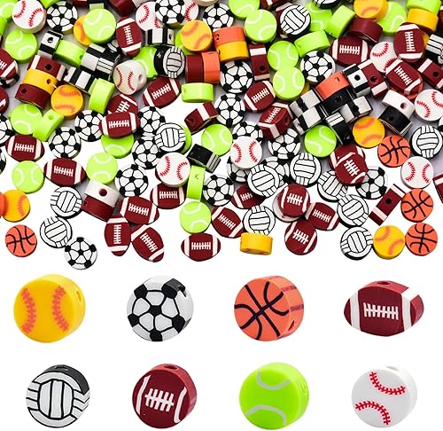 400 cuentas de arcilla polimérica de bolas deportivas a granel para aretes, pulseras, collares, llaveros para hacer joyas, tenis, béisbol,