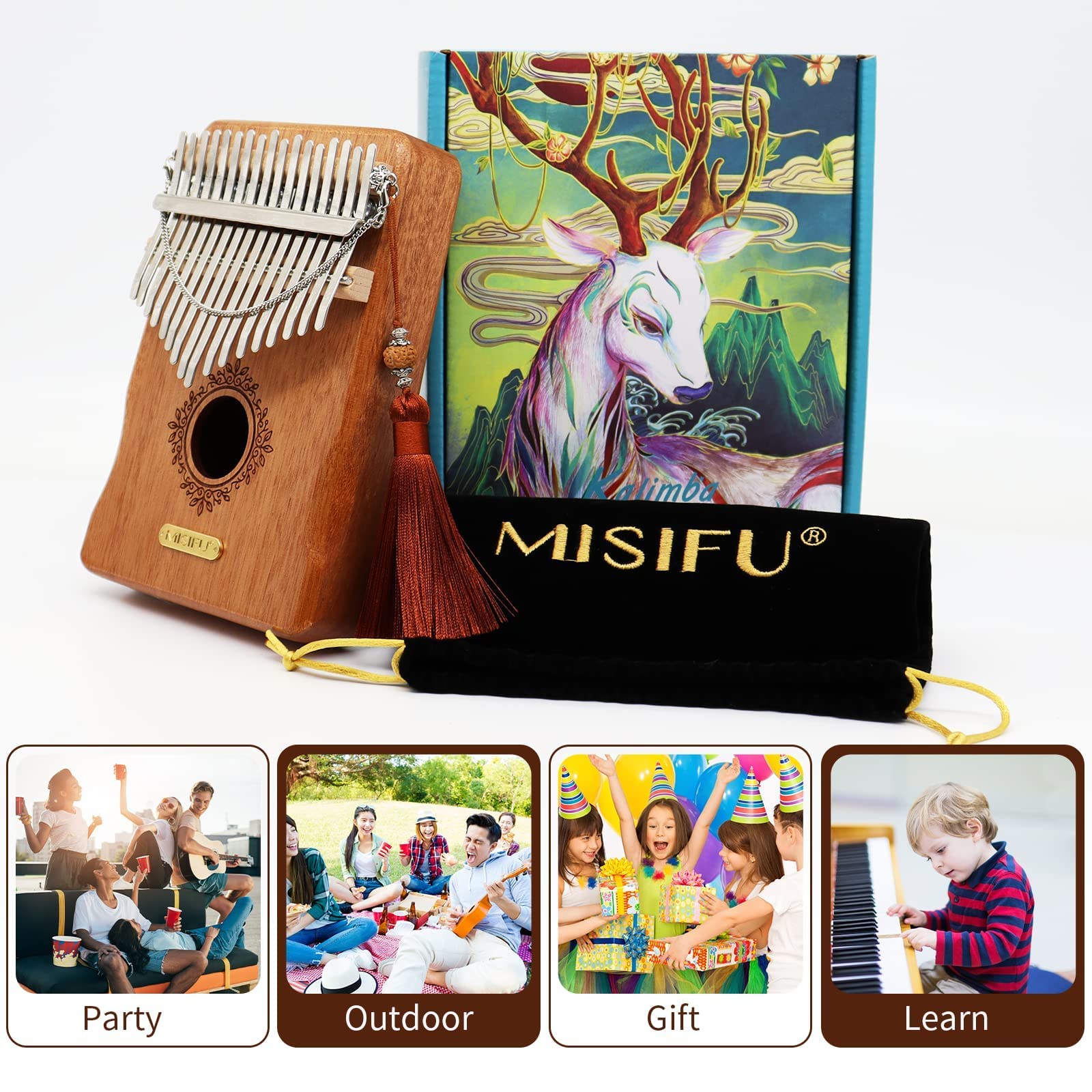 Kalimba MISIFU Thumb Piano 17 Keys, Finger Piano, Kalimba with Tune