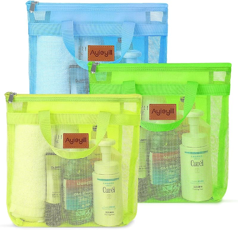 A.DASHER Conjunto com 3 necessaires organizadoras de malha com zíper, Azul, Verde e Amarelo