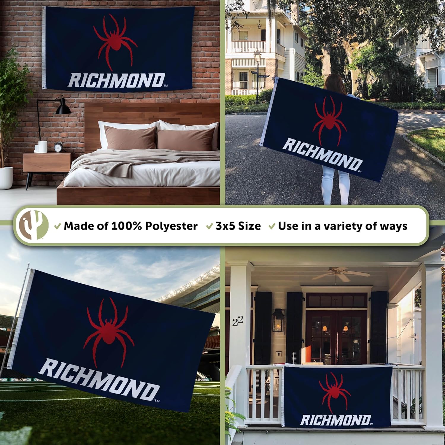 Desert Cactus University of Richmond UR Flag - 3 x 5 Feet Spiders Banner, Indoor/Outdoor Durable Fabric, 100% Polyester Design (Style A) - Image 3