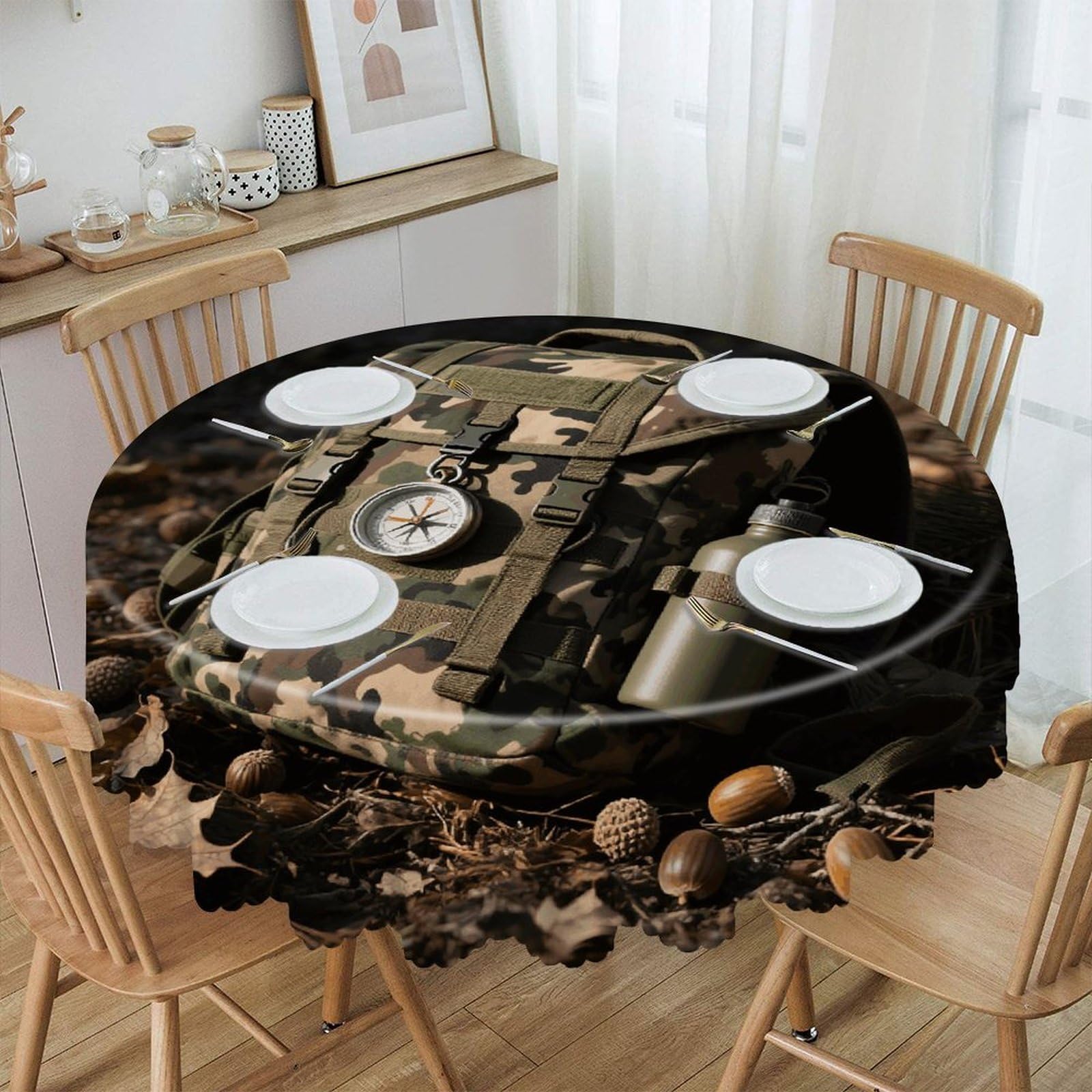 VstaDank Hunting Camo Round Tablecloth Wipeable Round Polyester Tablecloth Waterproof Wrinkle Free Indoor and Outdoor Table Cover 60 Inch Decorative Farmhouse Table Cloth for Dining