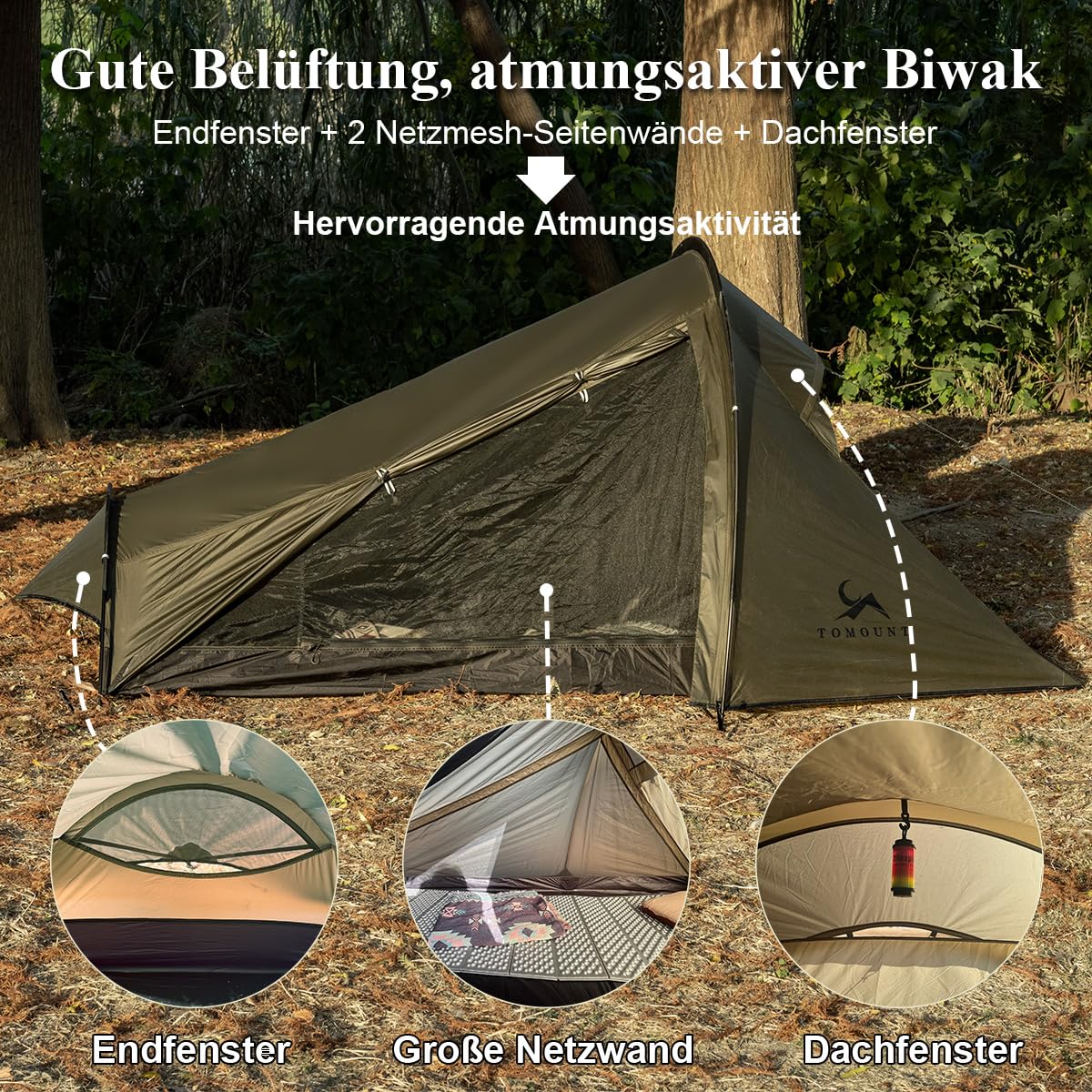 TOMOUNT Ultralight Biwaksack Nylon Bivy Zelt 1 Person wasserdichtes kleines Packmaß Trekkingzelt EIN-Man Zelt für Hikking, Camping, Outdoor, Klettern mit Rucksack