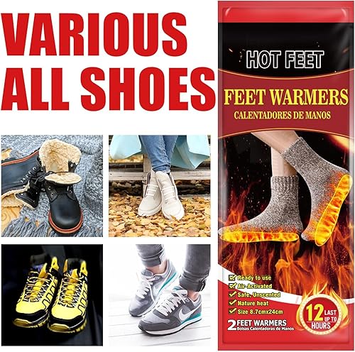 Miniatura 9 de Calentadores de pies con plantilla, 10 pares, proporcionan hasta 12 horas de calor continuo, calentadores de dedos desechables para caza y deportes