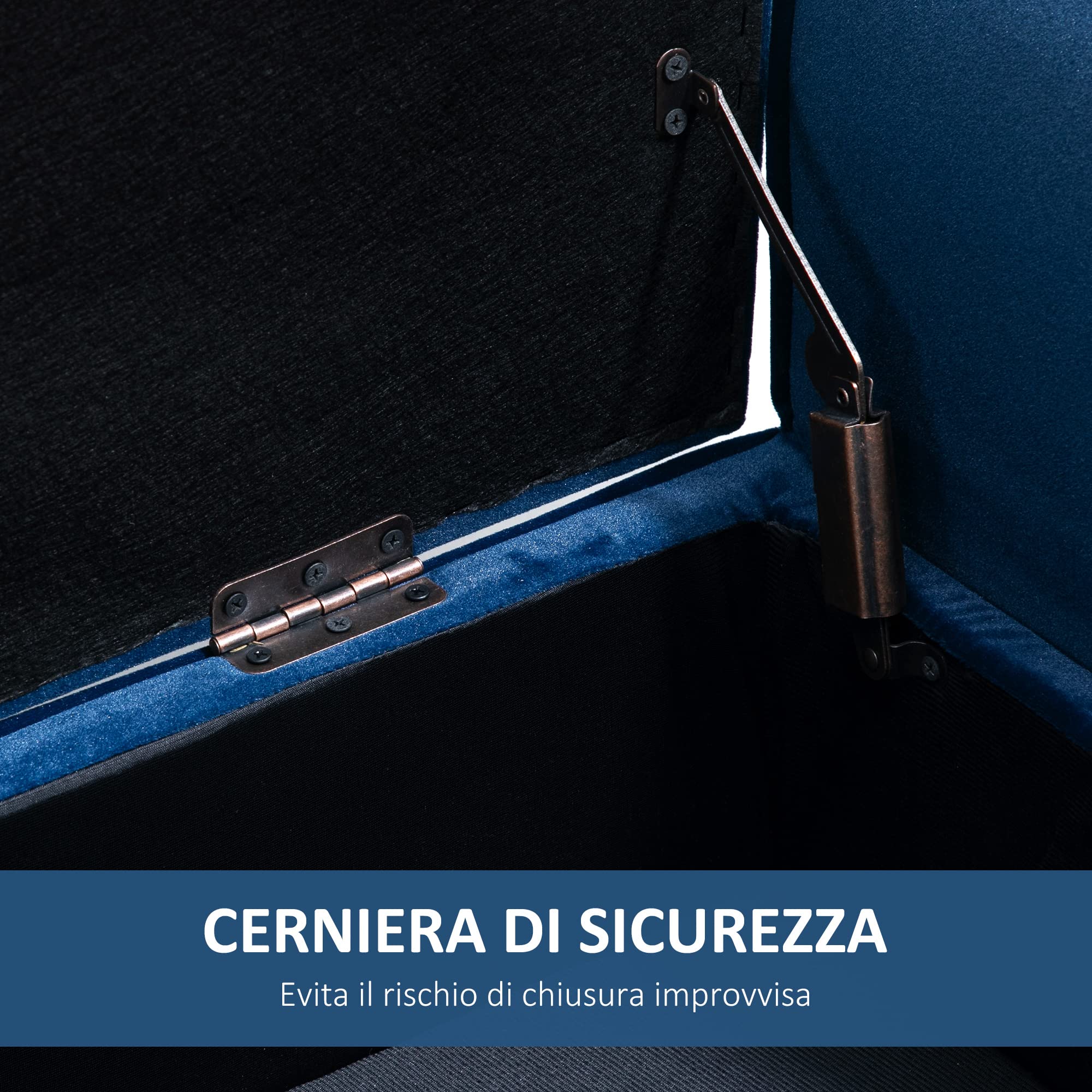 HOMCOM Panca Contenitore Imbottita per Camera da Letto e Ingresso, Panca Fondo Letto in Tessuto Vellutato con Braccioli, 118x42x66cm, Blu