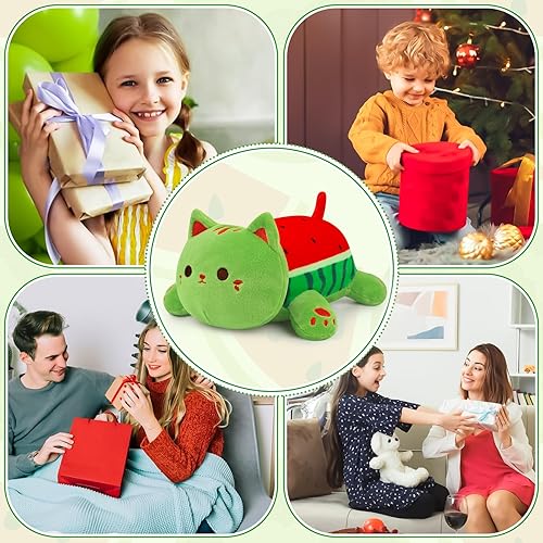 Miniatura 6 de Bekrgwiy Animales de peluche de gato de sandía, peluche de gato de sandía de 4 pulgadas, lindo muñeco de peluche de gato, peluche de sandía, regalo