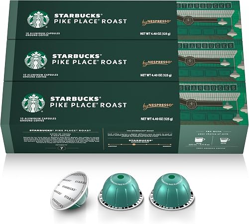 Starbucks by Nespresso Vertuo, Pike Place, Medium Roast Coffee 30-count Coffee Pods, Brews 7.8 oz.