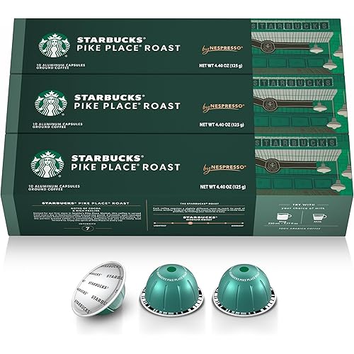 Starbucks by Nespresso Vertuo, Pike Place, Medium Roast Coffee 30-count Coffee Pods, Brews 7.8 oz.