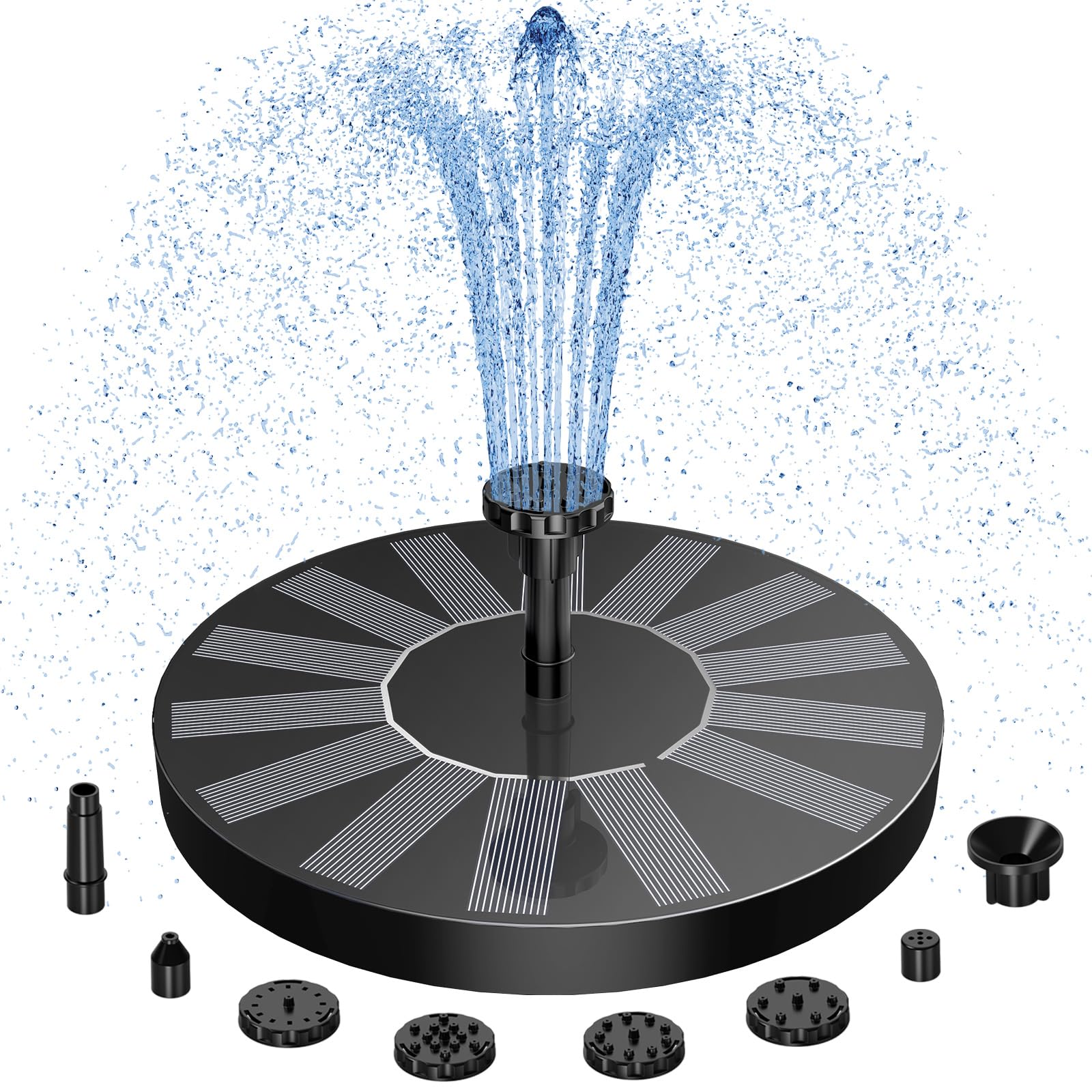 AISITIN Solar Springbrunnen für Außen Verbesserter, Solarbrunnen für Draussen mit 6 Sprüh Effekten, Solar Teichpumpe Solar Schwimmender Fontäne Pumpe für Garten, Teich, VogelBad, Wasserspiel-1PC