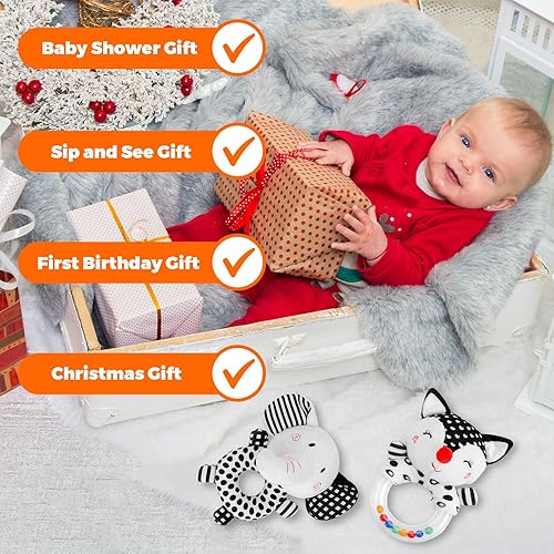 Miniatura 4 de Sonajero para bebés de 0 a 3 meses, color blanco y negro, de alto contraste, sonajeros suaves para bebés de 0 a 6 meses, juguete de desarrollo
