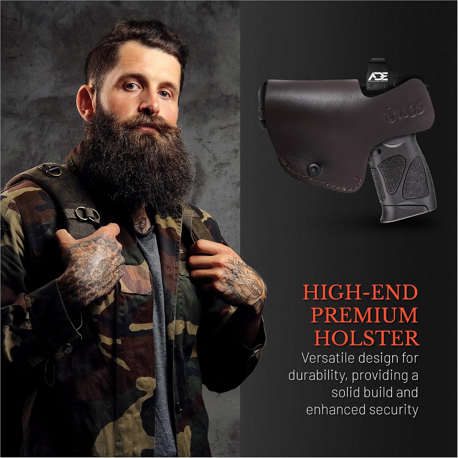 IWB Suede Leather Holsters for Pistols Optic Ready Right Hand. Fits for Most Double Stack Sub Compact Pistols Shield 9mm Leather Holster, Taurus G2C/G3C.