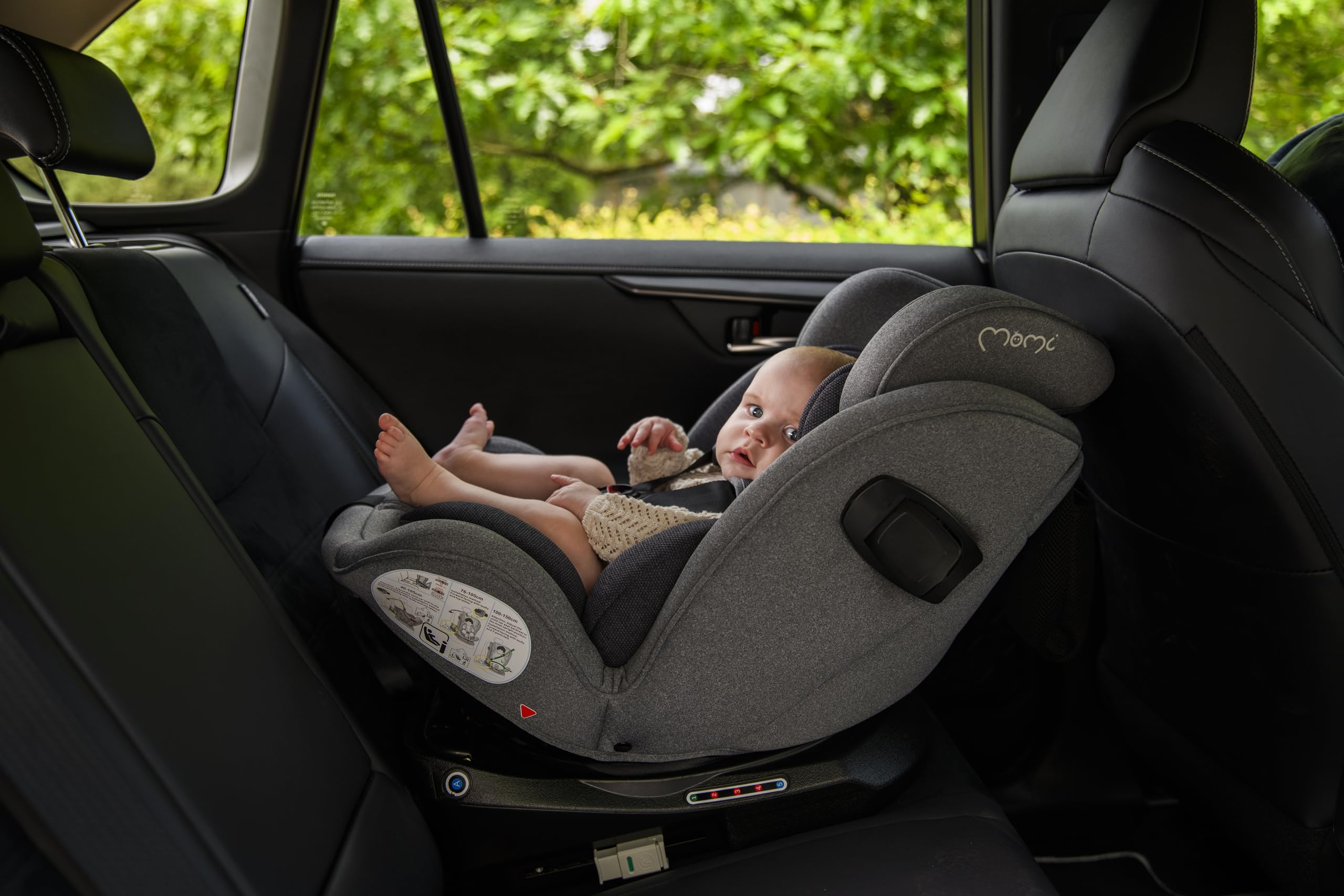 MoMi Autositz für Kinder EMI 0-12 Jahre (Gruppe 0+, 1, 2, 3, 3, Kinder bis 36 kg, 40 bis 150 cm), 360° drehbar, Einbau rückwärts: bis 18 kg, vorwärts: ab 18 kg, Befestigung mit ISOFIX und Top-Tether