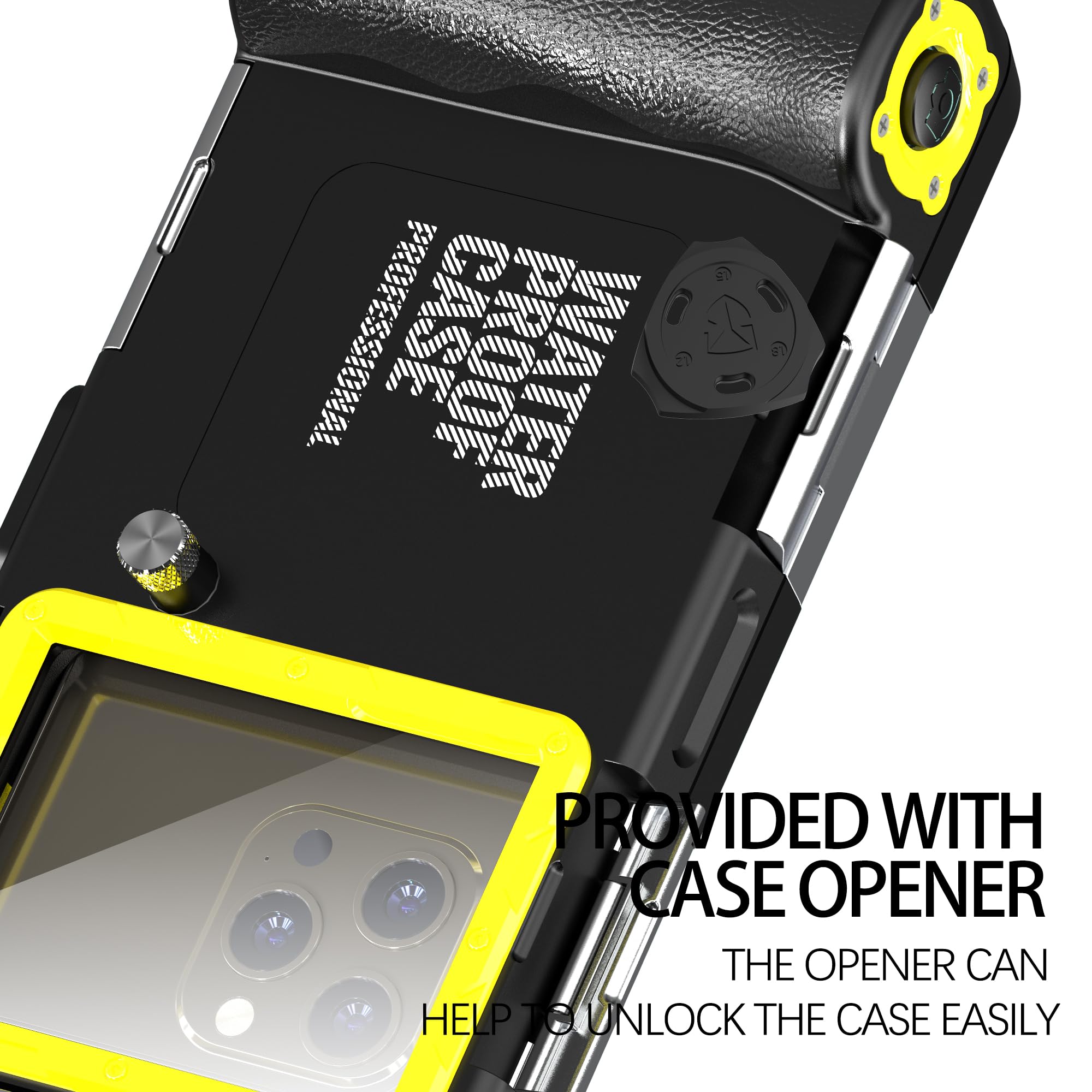 para iPhone 16e/15/14/13/12 Pro MAX Plus Buceo Funda, Universal IP68 15m Impermeable Bajo el Agua Carcasas para Celulares de 4,7''- 6,9'' para Exterior Natación Foto Video-Negro+Amarillo