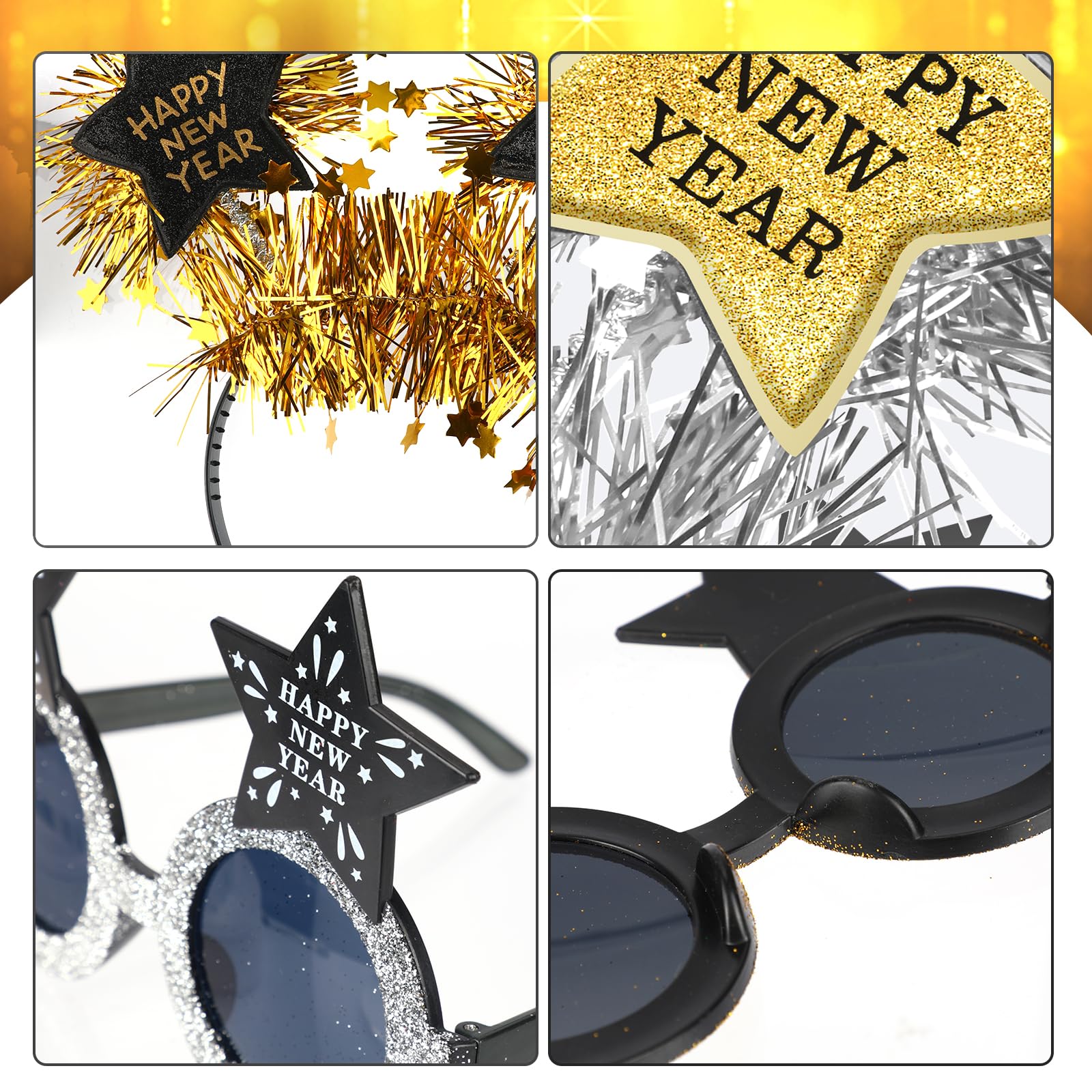Produktbild von KOIROI Happy New Year Haarreif, 12 Stück Silvester Kopfschmuck, Haarreifen Happy New Year Silvester Party Haarreif, Silvester Deko 2026 Tiara, Neujahr Stirnband Mit Silber Gold Für Party