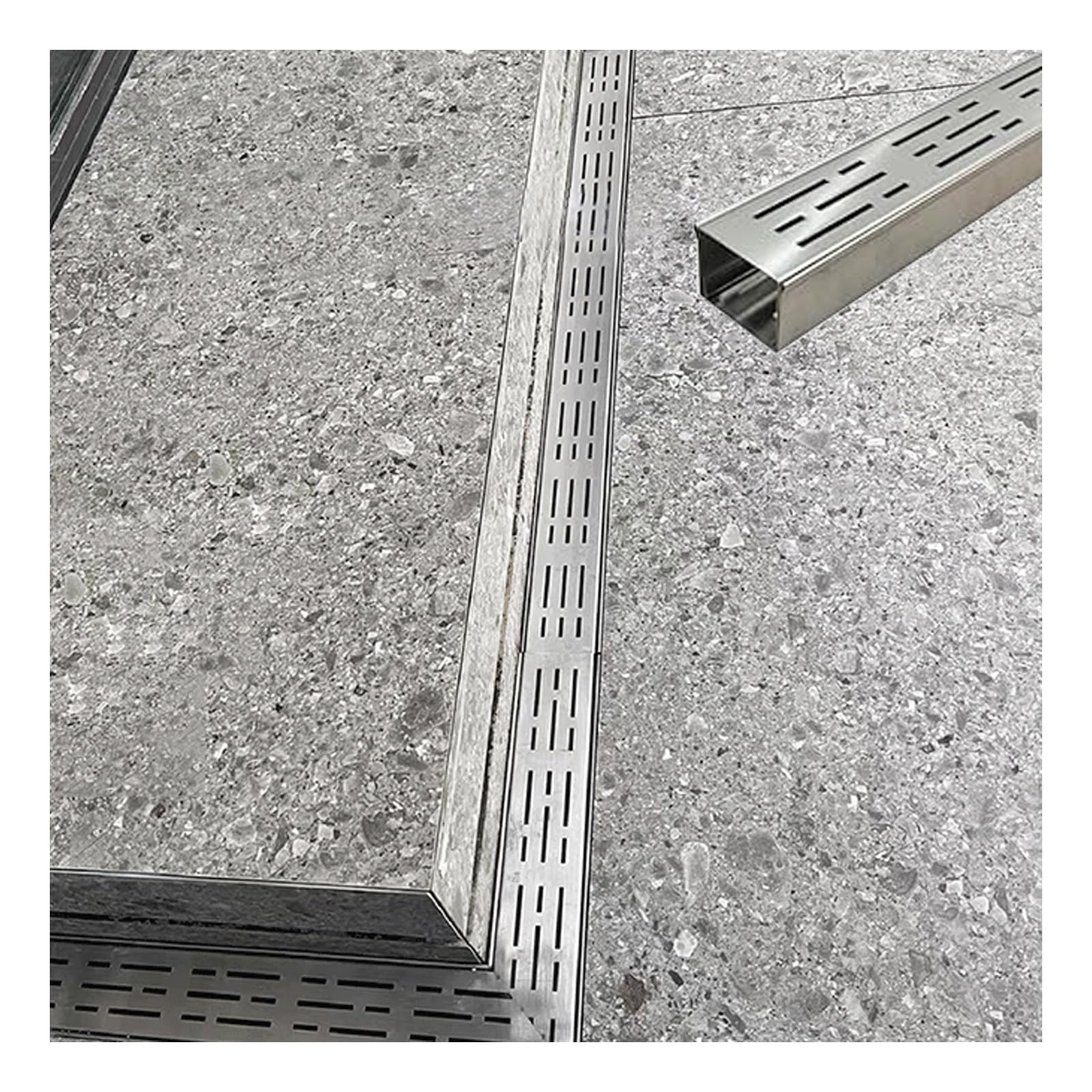 GLDYTVF 304 Stainless Steel Drainage Channel Patio Drainage for Shower Floor Removable Grate Pool Deck Drain Underground Patio Drain (H3*W7CM/H1.18*W2.75IN)