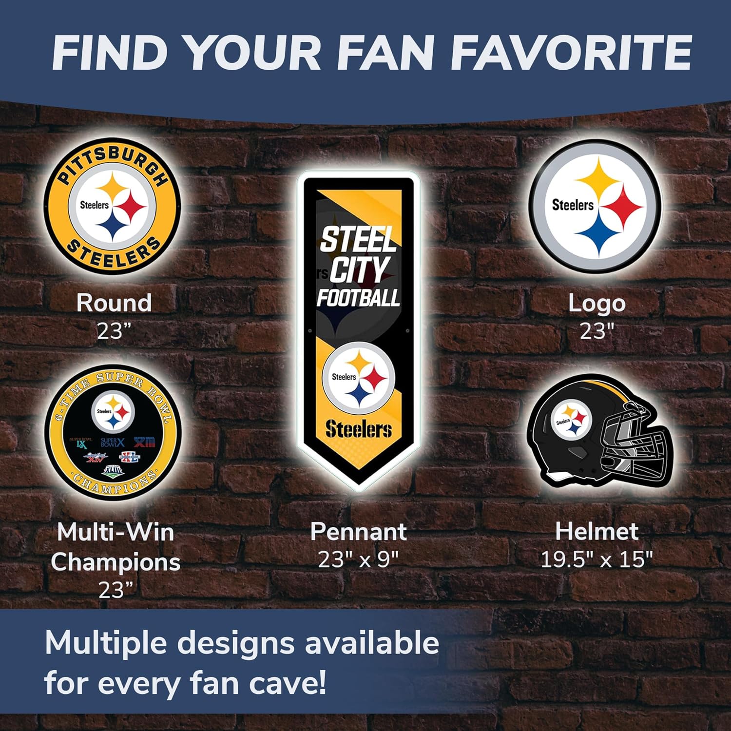 Team Sports America Evergreen NFL Pittsburgh Steelers | Ultra-Thin LED Light Wall Sign Decor | 23 Inch Round | Made in the USA Pittsburgh Steelers Round-23"