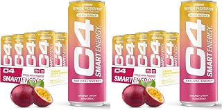 C4 Smart Energy Drink - Sugar Free Performance Fuel & Nootropic Brain Booster, Coffee Substitute or Alternative | Tropical Passionfruit 12 Oz - 24 Pack