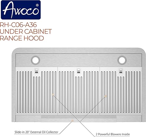 Miniatura 4 de Awoco RH-C06-A36 Classic - Campana extractora de acero inoxidable de 0.039 in de alto y 0.039 in de grosor, 4 velocidades, 900 CFM, con 2 luces LED