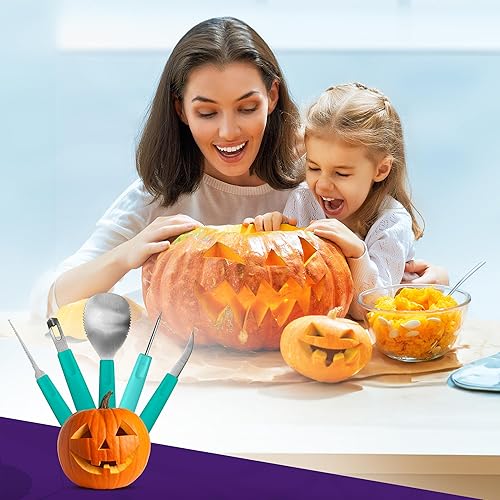 Miniatura 5 de Kit de tallado de calabaza de Halloween - Juego completo de tallado de calabaza con cuchillo de tallado de calabaza de sierra - Herramientas de