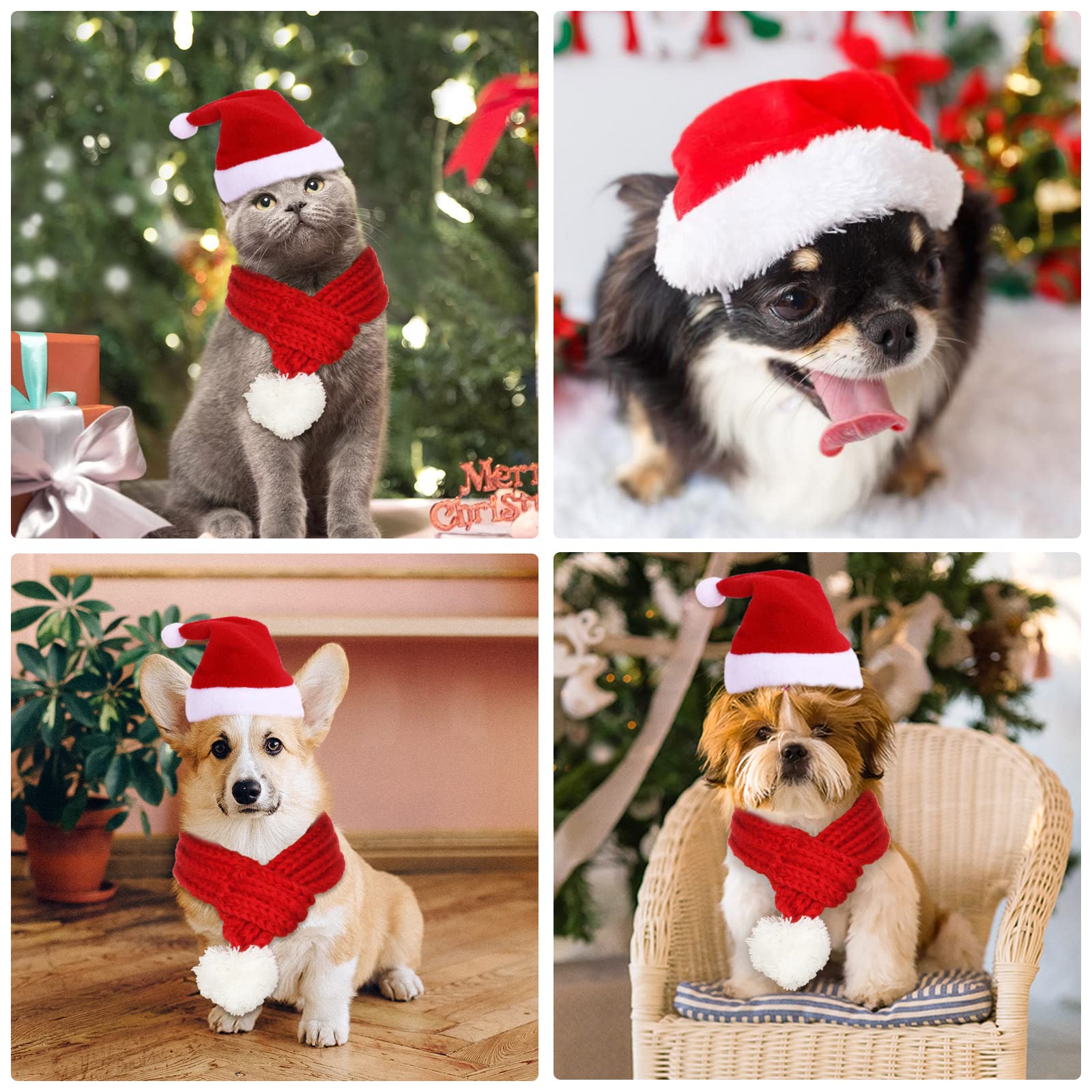 Dog Christmas Outfit Christmas Pet Knit Scarf Red Pet Scarf Santa Hat Xmas Pets Costume Accessories for Puppy Small Dogs Cat (S) - Image 4