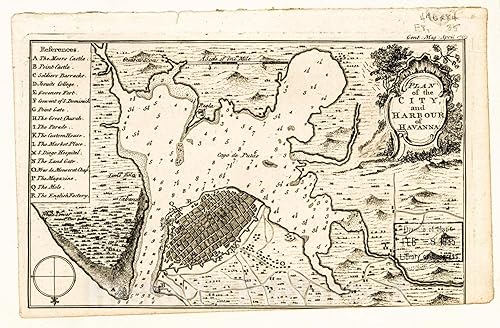 Historic 1762 Wall Map - Plan of The City and Harbour of Havanna. 24in x 16in