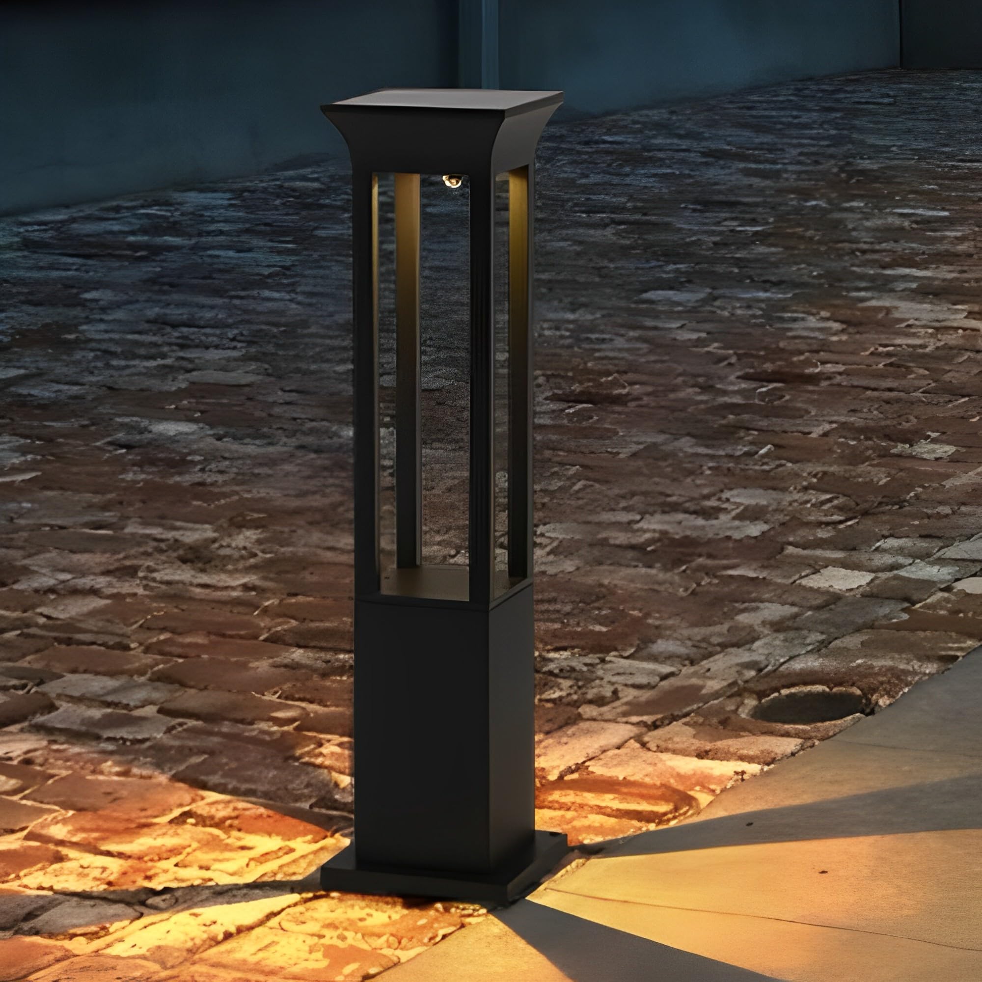 Modern Solar Landscape Light - IP65 Waterproof Aluminum LED Bollard for Outdoor Pathway Garden Driveway Courtyard - Square