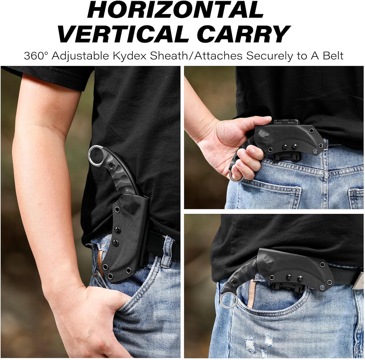 Dispatch Tactical Fixed Blade Knife, 5cr15mov Steel Blade G10 Handle, Full Tang Double Edged Sharp Claw Knife, EDC Utility Knives for Outdoor Survival Hiking Camping with Kydex Sheath - Image 5