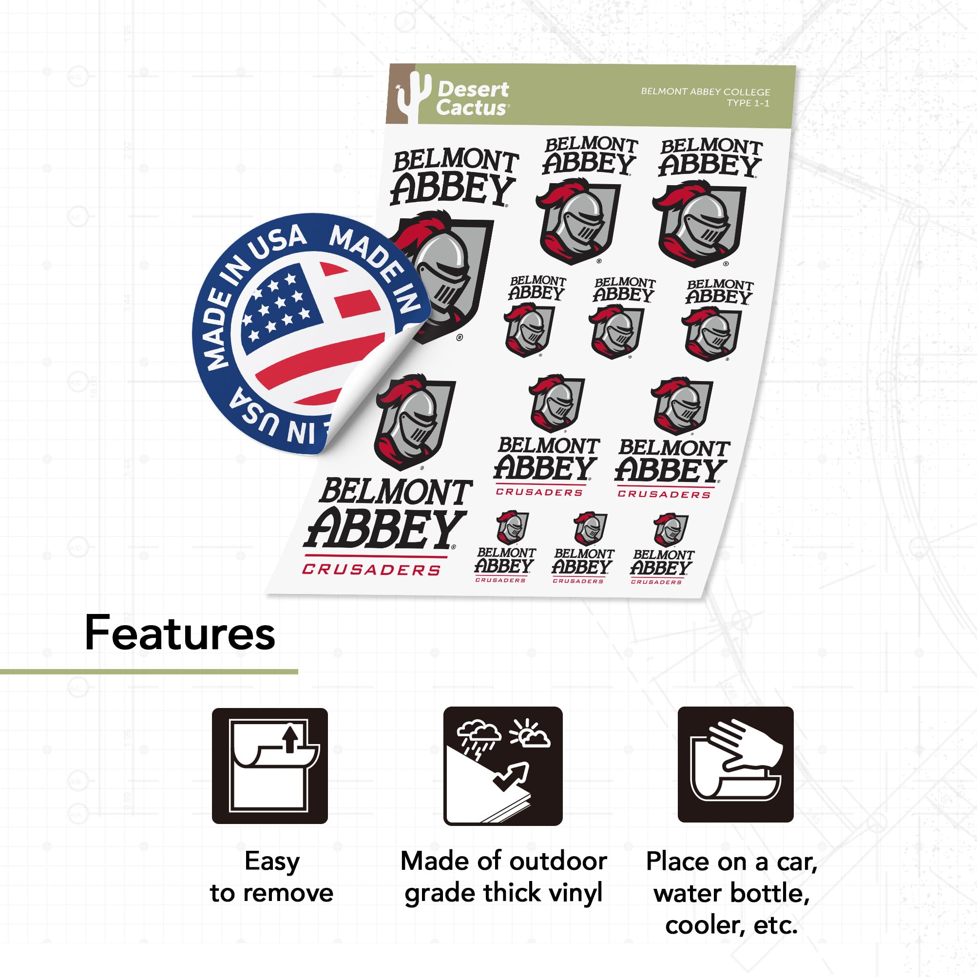 Belmont Abbey Crusaders NCAA Sticker Sheet - 8 Vinyl Decals For Laptop, Car, Water Bottle - View #3