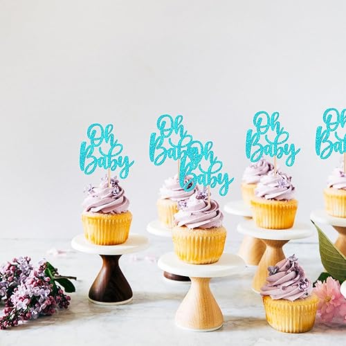 Miniatura 4 de 24 piezas Oh Baby Cupcake Toppers Glitter Baby Shower Cupcake Picks Oh Baby Cake Decoraciones para revelación de género Baby Shower Niños Niñas