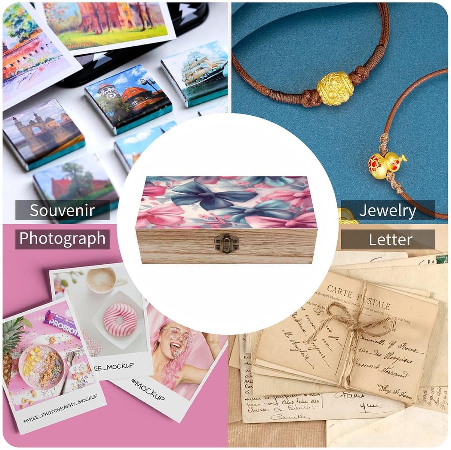 Bow Pattern Wooden Storage Box Elegant Retro Jewelry Box image 5