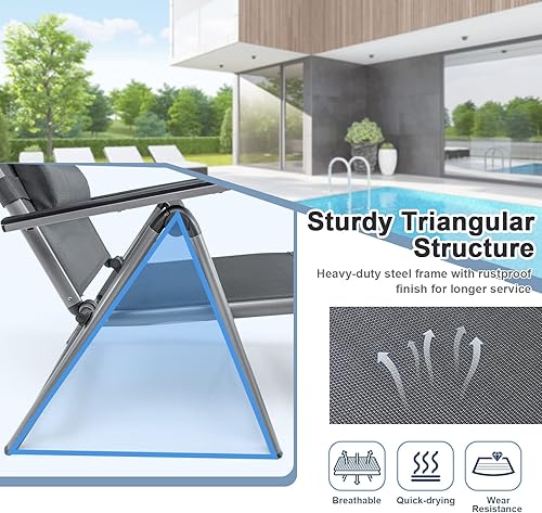 Miniatura 7 de HAPPYGRILL Silla de salón de aluminio para patio con respaldo ajustable de 8 posiciones, reposapiés de 2 posiciones, reposacabezas cómodo, silla