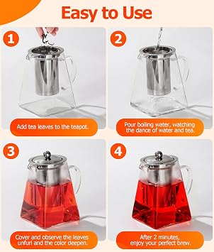 Teapot with Tea Scoop and Mat 550ml/18.6oz Square Shape Infuser Tea Pot Set, Handmade Glass Teapot with Infuser, Heat-Resistant Borosilicate Teapot with Strainer