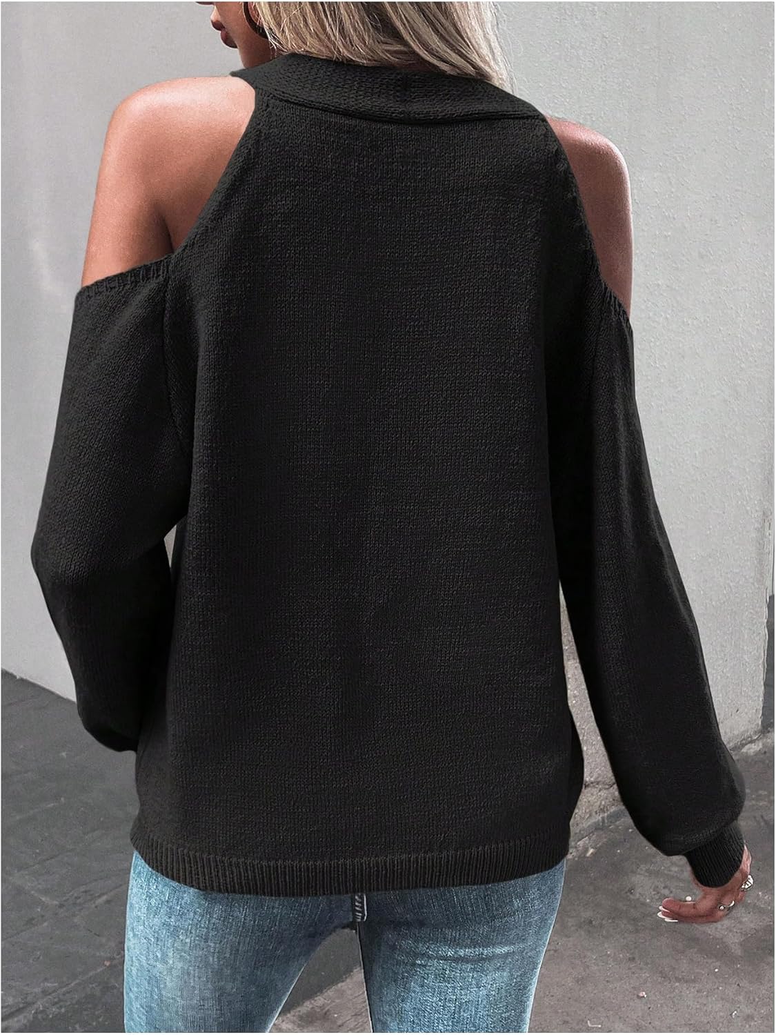 Women's Cold Shoulder Cardigan Sweater Button Down V Neck Long Sleeve Knit Y2k Sweaters