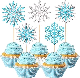 24pcs Ice Snowflake Cupcake Topper Christmas Kids Birthday Cake Toppers Baby Shower Wedding Party Cake Decoration Xmas Sup...